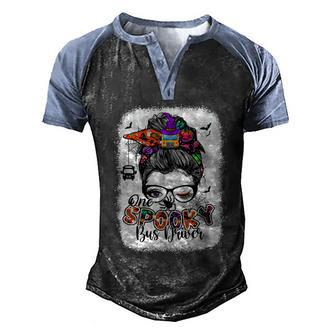 One Spooky Bus Driver Messy Bun Trick Or Treat Halloween V3 Men's Henley Shirt Raglan Sleeve 3D Print T-shirt - Thegiftio UK