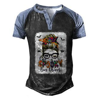 One Spooky Bus Driver Messy Bun Trick Or Treat Halloween V4 Men's Henley Shirt Raglan Sleeve 3D Print T-shirt - Thegiftio UK