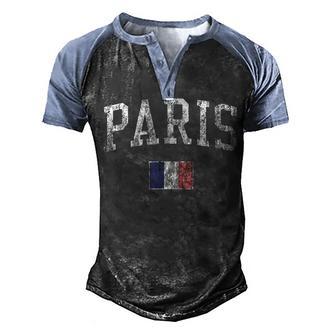 Paris France Vintage Sports Design French Flag Men's Henley Shirt Raglan Sleeve 3D Print T-shirt - Thegiftio UK