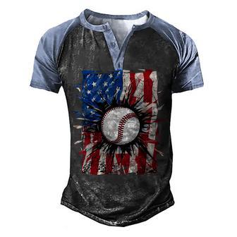 Patriotic Baseball 4Th Of July Men Usa American Flag Boys Men's Henley Shirt Raglan Sleeve 3D Print T-shirt - Thegiftio UK