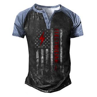Patriotic Electrician Gifts American Usa Flag Funny Lineman Men's Henley Shirt Raglan Sleeve 3D Print T-shirt - Thegiftio UK