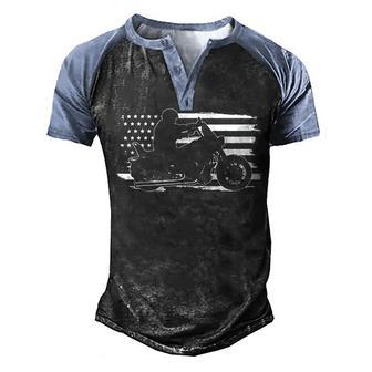 Patriotic Motorcycle Vintage American Us Flag Biker Men's Henley Shirt Raglan Sleeve 3D Print T-shirt - Thegiftio UK