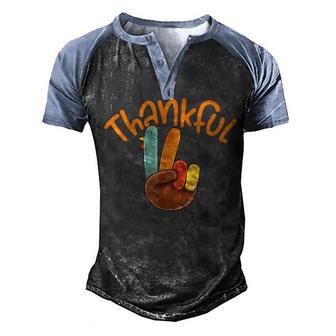 Peace Hand Sign Thankful Turkey Thanksgiving Men's Henley Shirt Raglan Sleeve 3D Print T-shirt - Thegiftio UK