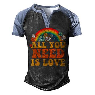 Peace Love 60S 70S Tie Dye Groovy Hippie Costume Halloween Men's Henley Shirt Raglan Sleeve 3D Print T-shirt - Thegiftio UK