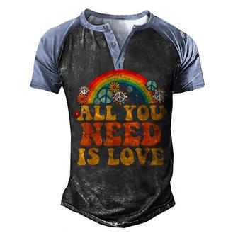 Peace Love 60S 70S Tie Dye Groovy Hippie Costume Halloween V2 Men's Henley Shirt Raglan Sleeve 3D Print T-shirt - Thegiftio UK