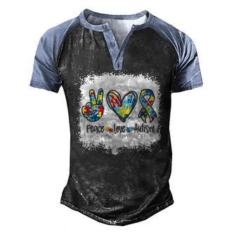 Peace Love Autism In April We Wear Blue For Autism Awareness Men's Henley Shirt Raglan Sleeve 3D Print T-shirt - Thegiftio UK