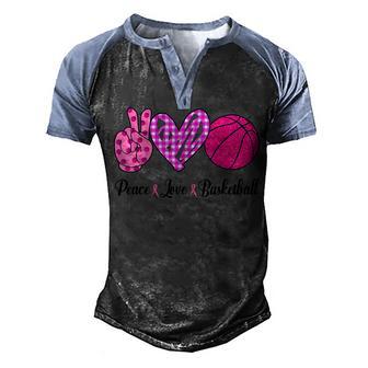 Peace Love Basketball Pink Ribbon Breast Cancer Awareness Men's Henley Shirt Raglan Sleeve 3D Print T-shirt - Thegiftio UK