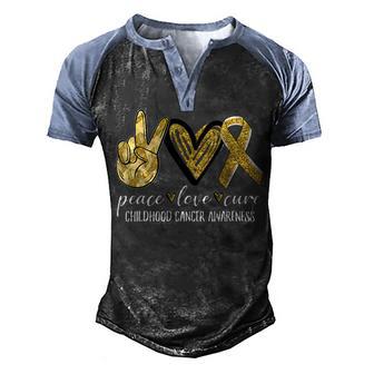 Peace Love Cure Childhood Cancer Awareness Gold Ribbon Men's Henley Shirt Raglan Sleeve 3D Print T-shirt - Thegiftio UK