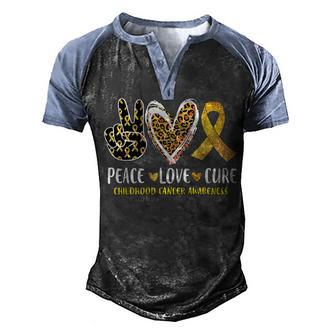 Peace Love Cure Childhood Cancer Awareness Leopart Heart V2 Men's Henley Shirt Raglan Sleeve 3D Print T-shirt - Thegiftio UK