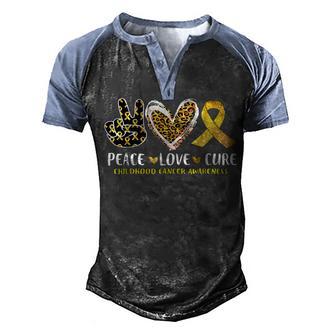 Peace Love Cure Childhood Cancer Awareness Leopart Heart V6 Men's Henley Shirt Raglan Sleeve 3D Print T-shirt - Thegiftio UK
