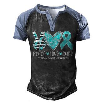Peace Love Cure Cute Heart Graphic Ovarian Cancer Awareness Men's Henley Shirt Raglan Sleeve 3D Print T-shirt - Thegiftio UK