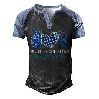 Peace Love Cure Grey Blue Ribbon Diabetes Awareness Men's Henley Shirt Raglan Sleeve 3D Print T-shirt - Thegiftio UK