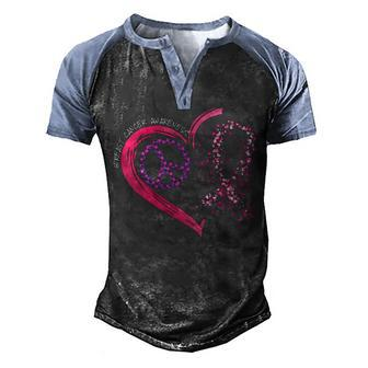 Peace Love Cure Hearted Pink Ribbon Breast Cancer Awareness V2 Men's Henley Shirt Raglan Sleeve 3D Print T-shirt - Thegiftio UK