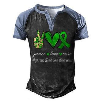 Peace Love Cure Nephrotic Syndrome Green Ribbon Awareness Men's Henley Shirt Raglan Sleeve 3D Print T-shirt - Thegiftio UK