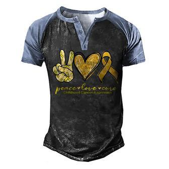 Peace Love Cure Yellow Ribbon Childhood Cancer Awareness Men's Henley Shirt Raglan Sleeve 3D Print T-shirt - Thegiftio UK