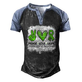 Peace Love Hope Mental Health Awareness Month Green Ribbon Men's Henley Shirt Raglan Sleeve 3D Print T-shirt - Thegiftio UK