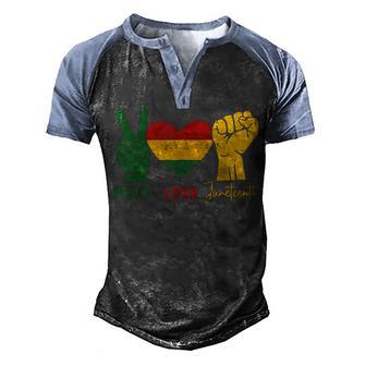 Peace Love Junenth Pride Black Girl Black Queen & King Men's Henley Shirt Raglan Sleeve 3D Print T-shirt - Thegiftio UK