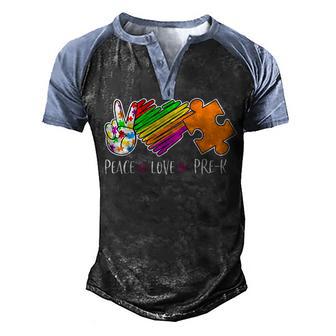 Peace Love Pre-K Autism Awareness - 100 Days Smarter Men's Henley Shirt Raglan Sleeve 3D Print T-shirt - Thegiftio UK