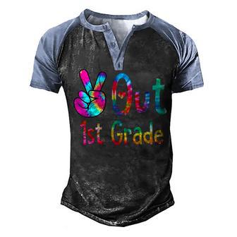 Peace Out 1St Grade Tie Dye Graduation Last Day Of School Men's Henley Shirt Raglan Sleeve 3D Print T-shirt - Thegiftio UK