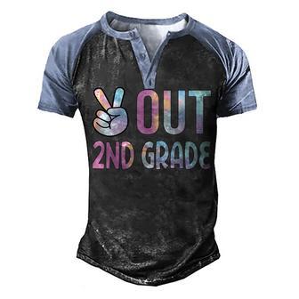 Peace Out 2Nd Grade Happy Last Day Of School Tie Dye Student Men's Henley Shirt Raglan Sleeve 3D Print T-shirt - Thegiftio UK