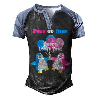 Penguin Gender Reveal Pink Or Blue Daddy Loves You Men's Henley Shirt Raglan Sleeve 3D Print T-shirt - Thegiftio UK