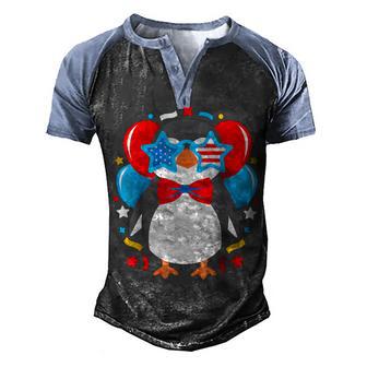 Penguin With Balloons 4Th Of July Usa American Flag Patriot Men's Henley Shirt Raglan Sleeve 3D Print T-shirt - Thegiftio UK