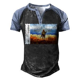 Pride Postage Stamp Ukrainian Flag Vintage Men's Henley Shirt Raglan Sleeve 3D Print T-shirt - Thegiftio UK