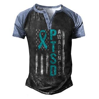 Ptsd Teal Ribbon Distressed Us Flag Great Rising Awareness Men's Henley Shirt Raglan Sleeve 3D Print T-shirt - Thegiftio UK