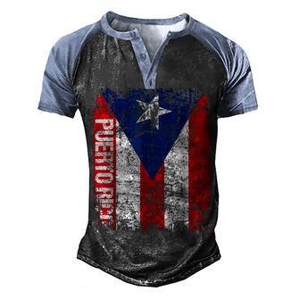 Puerto Rico Vintage Flag White Grey Heather Puerto Rico T-Sh Men's Henley Shirt Raglan Sleeve 3D Print T-shirt - Thegiftio UK