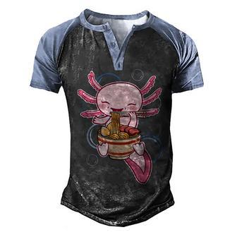 Ramen Axolotl Kawaii Anime Japanese Food Gift Girls Nager Men's Henley Shirt Raglan Sleeve 3D Print T-shirt - Thegiftio UK