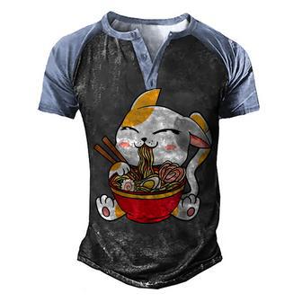 Ramen Cat Anime Kawaii Japanese Food Men's Henley Shirt Raglan Sleeve 3D Print T-shirt - Thegiftio UK