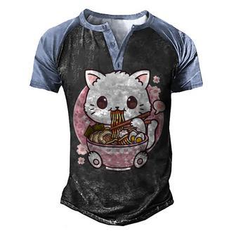 Ramen Cat Kawaii Anime Ramen Cat Cat Lovers Kawaii Neko Men's Henley Shirt Raglan Sleeve 3D Print T-shirt - Thegiftio UK