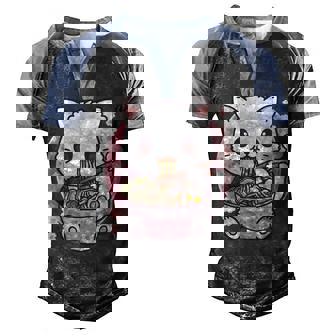 Ramen Cat Kawaii Anime Ramen Cat Cat Lovers Kawaii Neko V2 Men's Henley Shirt Raglan Sleeve 3D Print T-shirt - Thegiftio