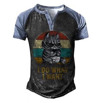 Retro 80S 90S Cat Lovers Boys Men Funny I Do What I Want Cat Men's Henley Shirt Raglan Sleeve 3D Print T-shirt - Thegiftio UK