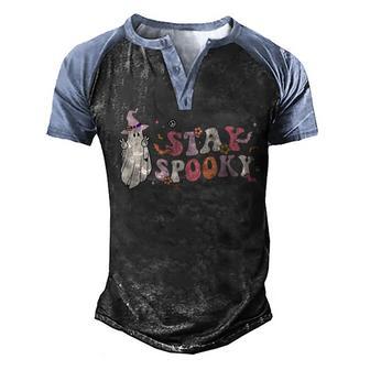 Retro Groovy Stay Spooky Peace Hippie Halloween Floral Ghost Men's Henley Shirt Raglan Sleeve 3D Print T-shirt - Thegiftio UK