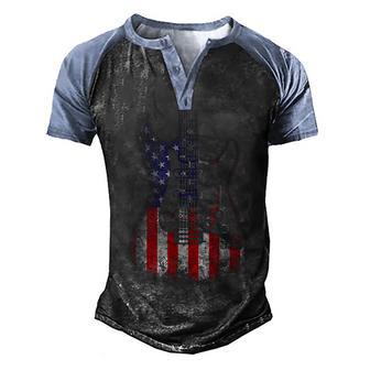 Retro Guitar Us Flag Distressed 4Th Of July Guitar Lover Men's Henley Shirt Raglan Sleeve 3D Print T-shirt - Thegiftio UK