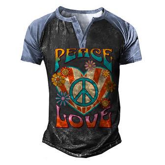 Retro Peace Love Peace Sign 60S 70S Hippie Style Men's Henley Shirt Raglan Sleeve 3D Print T-shirt - Thegiftio UK