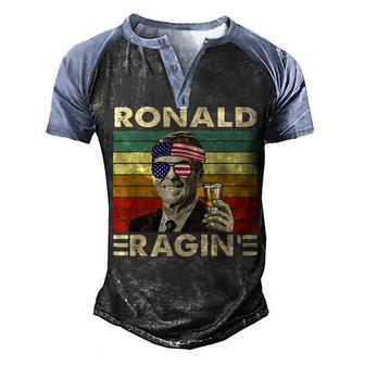 Ronald Ragin Drinking President Vintage Retro American Flag Men's Henley Shirt Raglan Sleeve 3D Print T-shirt - Thegiftio UK