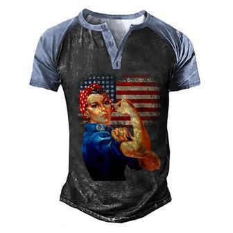 Rosie The Riveter American Flag Usa Rosie The Riveter Men's Henley Shirt Raglan Sleeve 3D Print T-shirt - Thegiftio UK