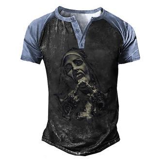 Satanic Nun Tattoos Unholy Men's Henley Shirt Raglan Sleeve 3D Print T-shirt - Thegiftio UK