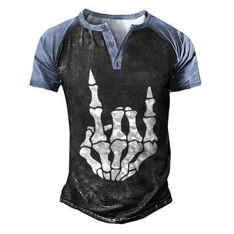 Skeleton Rock Hand Pocket Lazy Halloween Costume Cool Bones Men's Henley Shirt Raglan Sleeve 3D Print T-shirt - Thegiftio UK