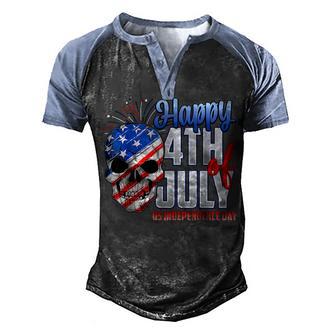 Skull Usa Flag & Firework Happy 4Th July Us Independence Day Men's Henley Shirt Raglan Sleeve 3D Print T-shirt - Thegiftio UK