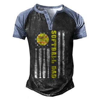 Softball Dad Vintage Usa American Flag Fathers Day Men's Henley Shirt Raglan Sleeve 3D Print T-shirt - Thegiftio UK