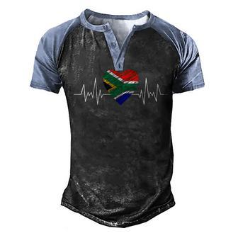 South Africa Flag With Heartbeat Pride Grunge African Flag Men's Henley Shirt Raglan Sleeve 3D Print T-shirt - Thegiftio UK
