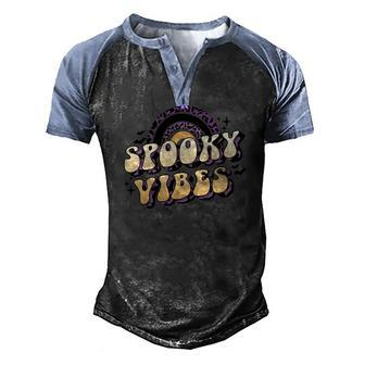 Spooky Vibes Leopard Rainbow Funny Halloween Men's Henley Shirt Raglan Sleeve 3D Print T-shirt - Seseable