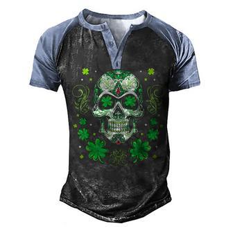 Sugar Skull Shamrock With Leopard Turban St Patricks Day Men's Henley Shirt Raglan Sleeve 3D Print T-shirt - Thegiftio UK