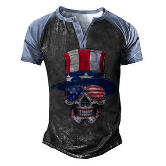 Sugar Skull Sunglasses Usa Flag Memorial Day 4Th Of July Men's Henley Shirt Raglan Sleeve 3D Print T-shirt - Thegiftio UK