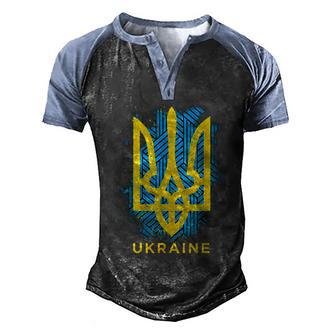 Support Ukrainians Flag Vintage Ukraine Ukrainian Flag Pride Men's Henley Shirt Raglan Sleeve 3D Print T-shirt - Thegiftio UK