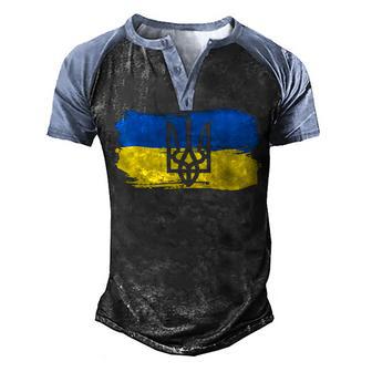 Support Ukrainians Flag Vintage Ukraine Ukrainian Flag Pride V2 Men's Henley Shirt Raglan Sleeve 3D Print T-shirt - Thegiftio UK