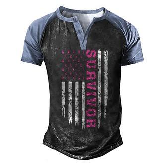 Survivor Pink Ribbon Usa Flag In October We Wear Pink Men's Henley Shirt Raglan Sleeve 3D Print T-shirt - Thegiftio UK